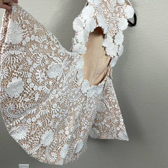 New Helen O'Connor Daisy Dress Mini Flare Open Back Floral Applique White Sz 14 - Picture 8 of 13